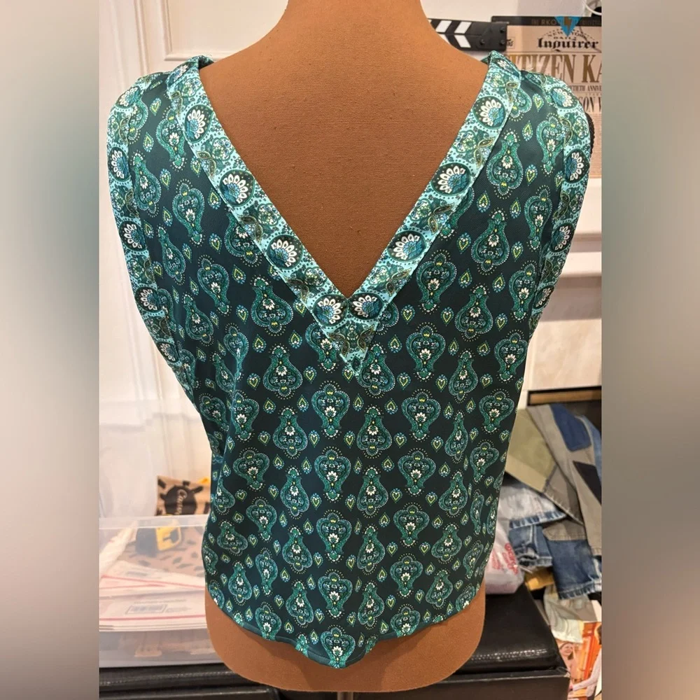 LOFT Teal Paisley Print V-Neck Tie-Waist Camisole - Picture 10 of 11